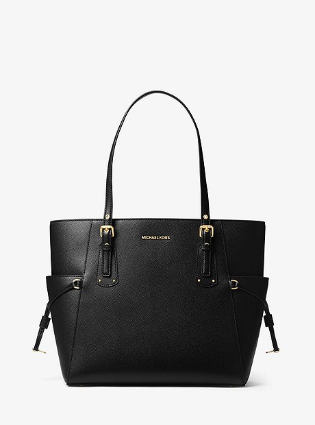 Voyager Small Crossgrain Leather Tote Bag - BLACK - 30H7GV6T9L