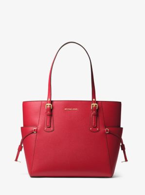 Michael Kors Voyager Travel Shoulder Tote Dark Berry Small Crossgrain  Leather 