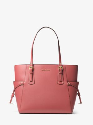 Michael Kors Small Satchel Tote Coral Pink MK Leather Patches offers