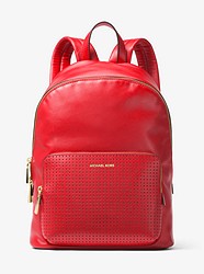 Wythe Large Perforated Leather Backpack - BRIGHT RED - 30H7GWGB7I
