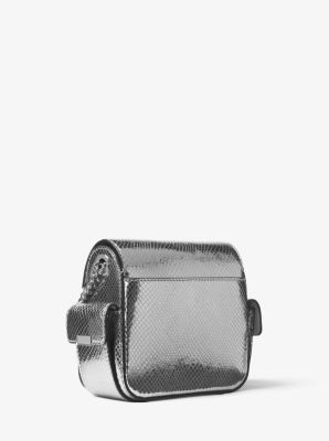 Quince Metallic Snake-Embossed Leather Camera Bag in LT PEWTER | Michael Kors