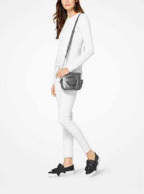 Quince Metallic Snake-Embossed Leather Camera Bag in LT PEWTER | Michael Kors