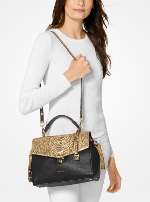 Bristol Medium Metallic Snake Embossed Leather Satchel Michael