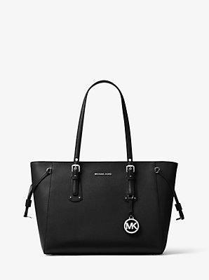 Michaelkors Voyager Medium Crossgrain Leather Tote Bag,BLACK