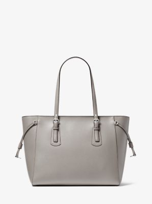 Voyager Medium Crossgrain Leather Tote Bag in PEARL GREY | Michael Kors