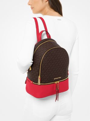 michael michael kors rhea zip logo pebble leather backpack