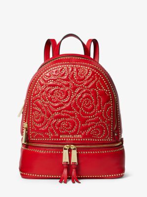 Rhea Medium Rose Studded Leather Backpack | Michael Kors