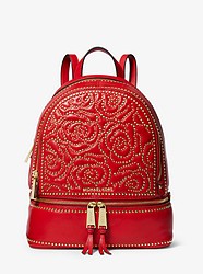 Rhea Medium Rose Studded Leather Backpack - BRIGHT RED - 30H8GEZB2O