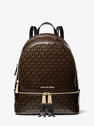 Rhea Medium Glossy Signature Backpack - BRN/GOLD - 30H8GEZB2V