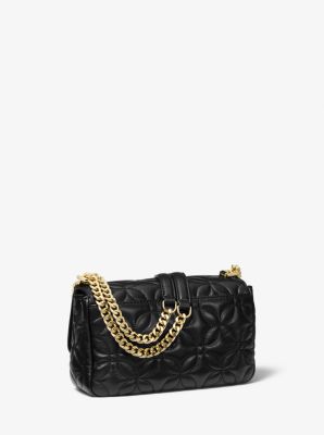 Michael Kors $328 Ava Flowers Small Leather Satchel Handbag Purse Black
