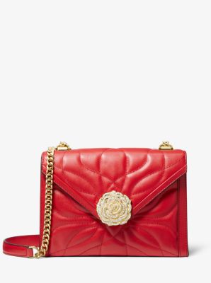 Michael Kors crossbody quilted Suede Red Bag: Gold Detail, Very Good  Condition