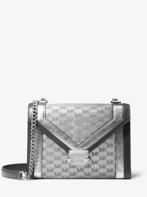 whitney large metallic logo jacquard convertible shoulder bag