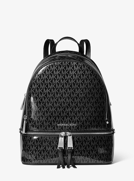 Rhea Medium Glossy Signature Backpack - BLACK/SILVER - 30H8SEZB2V