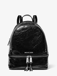 Rhea Medium Crinkled Calf Leather Backpack - BLACK - 30H8SEZB3T