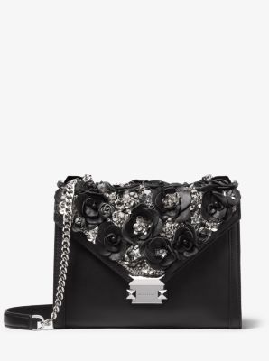 Whitney Large Floral Embellished Leather Convertible Shoulder Bag