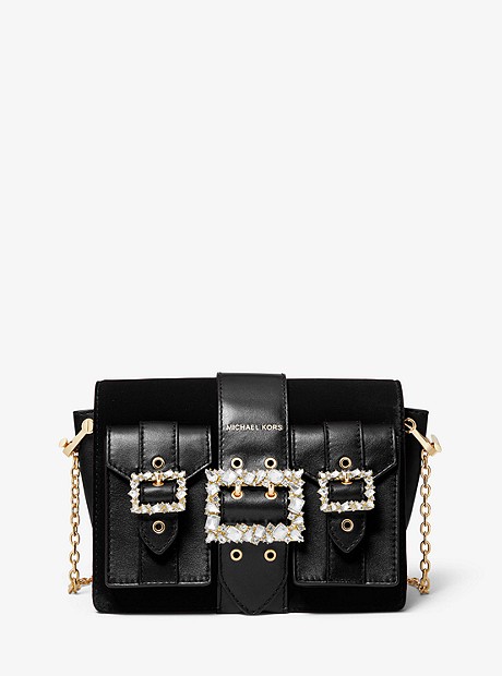 Hayden Medium Embellished Velvet and Leather Messenger Bag - BLACK - 30H9G0YM8C