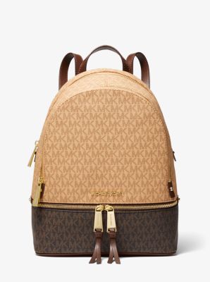 Rhea Medium Two-Tone Logo and Leather Backpack | Michael Kors