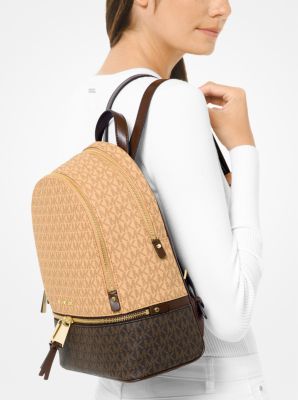 Rhea Medium Two Tone Logo and Leather Backpack Michael Kors Canada