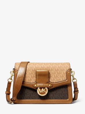 Jessie Medium Two-Tone Logo and Leather Shoulder Bag | Michael Kors
