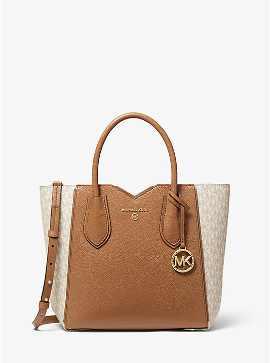Mae Medium Pebbled Leather and Logo Messenger Bag image number 0