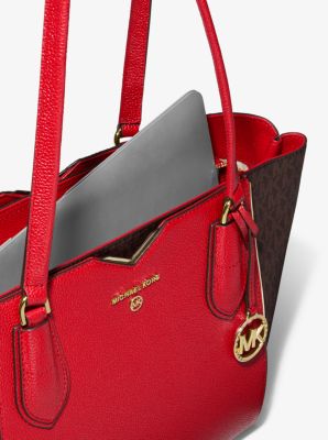 Mae Medium Pebbled Leather and Logo Tote Bag Michael Kors