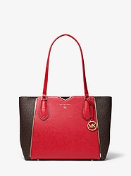Mae Medium Pebbled Leather and Logo Tote Bag  - BRIGHT RED - 30H9GM5T2B