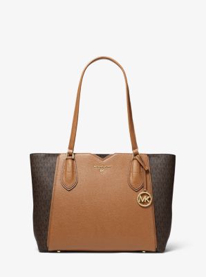 Mae Medium Pebbled Leather and Logo Tote Bag Michael Kors