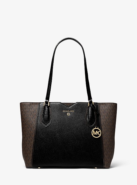 Mae Medium Pebbled Leather and Logo Tote Bag  - BROWN/BLK - 30H9GM5T8B