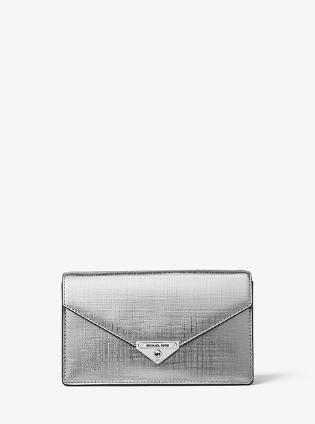 Grace Medium Metallic Leather Envelope Clutch - SILVER - 30H9SGHC6M