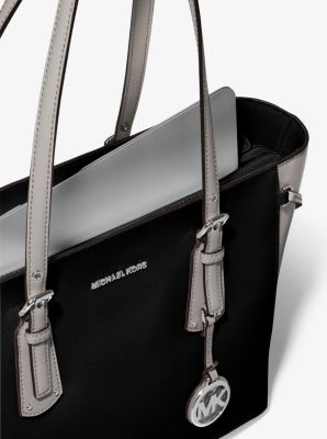 Voyager medium crossgrain leather shop tote by michael kors