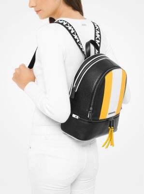 rhea medium striped logo and leather backpack