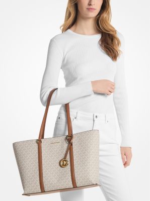 Thumbnail - MK Shopper Temple Large Mit Signature-Logomuster - Natur - Michael Kors