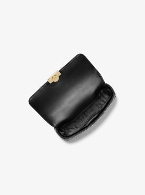 Tribeca Small Quilted Lizard Embossed Leather Shoulder Bag in BLACK | Michael Kors