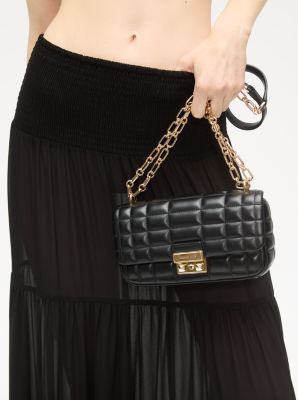 Tribeca Small Quilted Lizard Embossed Leather Shoulder Bag in BLACK | Michael Kors