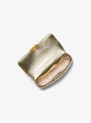 Petit sac à épaule Tribeca en cuir matelassé métallisé gaufré à motif de lézard