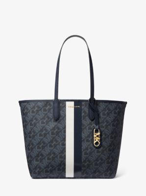 Shop Michael Kors Eliza Large Empire Signature Logo Stripe Tote Bag In Blue