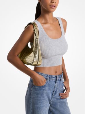 Nolita Small Metallic Crackled Leather Hobo Shoulder Bag image number 2