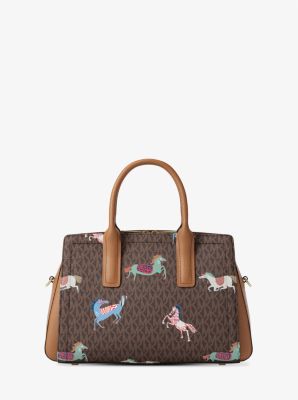 Laila Medium Signature Logo Satchel in BRN/ACORN | Michael Kors
