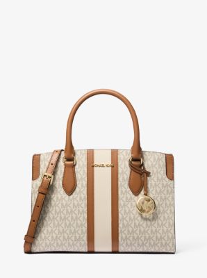 MK Henkeltasche Becca Medium Mit Signature-Logomuster Und Streifen - Natur