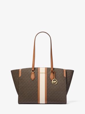 MK Shopper Becca Large Mit Signature-Logomuster Und Streifen - Braun