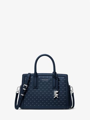Michael Kors Laila Small Studded Leather Satchel In Blue