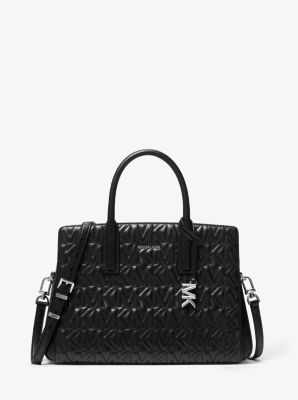 Bolso satchel Laila mediano con logotipo en relieve in NEGRO | Michael Kors