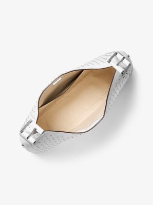 Borsa hobo Nolita grande in pelle martellata con borchie in BIANCO OTTICO | Michael Kors