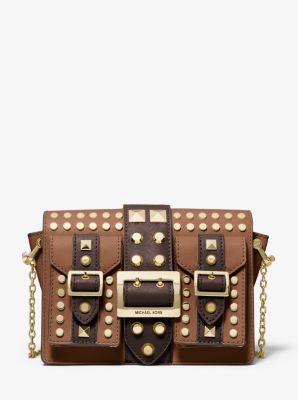 Hayden Medium Studded Two-Tone Saffiano Leather Messenger Bag