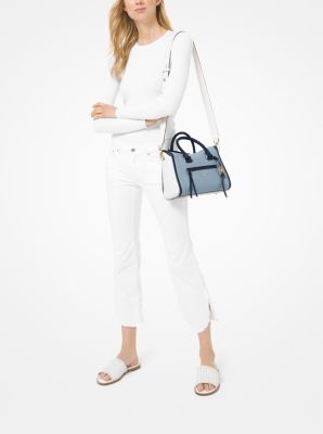 Carine Small Color-Block Pebbled Leather Satchel image number 2