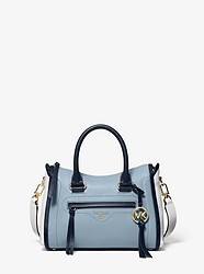 Carine Small Color-Block Pebbled Leather Satchel - NVY/WHT/PBLU - 30S0GCCS0T