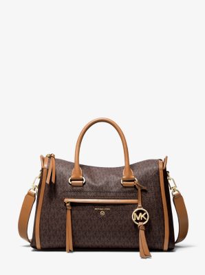 Michael Kors Signature Carine Medium Top Zip Satchel Brown