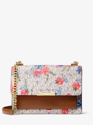 Jade Large Floral Printed Logo and Leather Crossbody Bag Michael