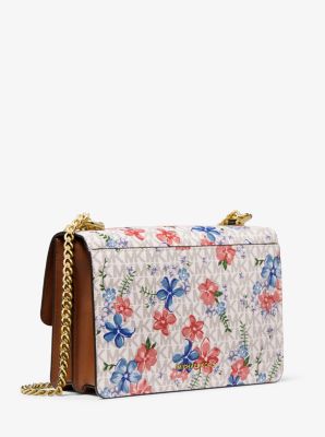 Jade Large Floral Printed Logo and Leather Crossbody Bag Michael