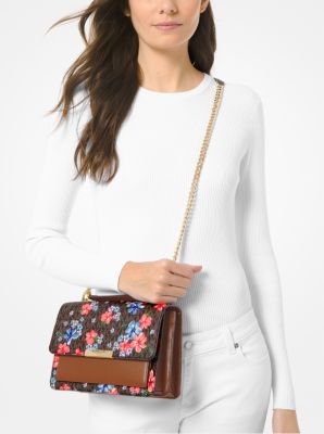 Jade Large Floral-Printed Logo and Leather Crossbody Bag